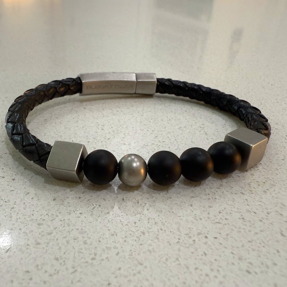 ELGATTO Leather and Onyx Bead Bracelet